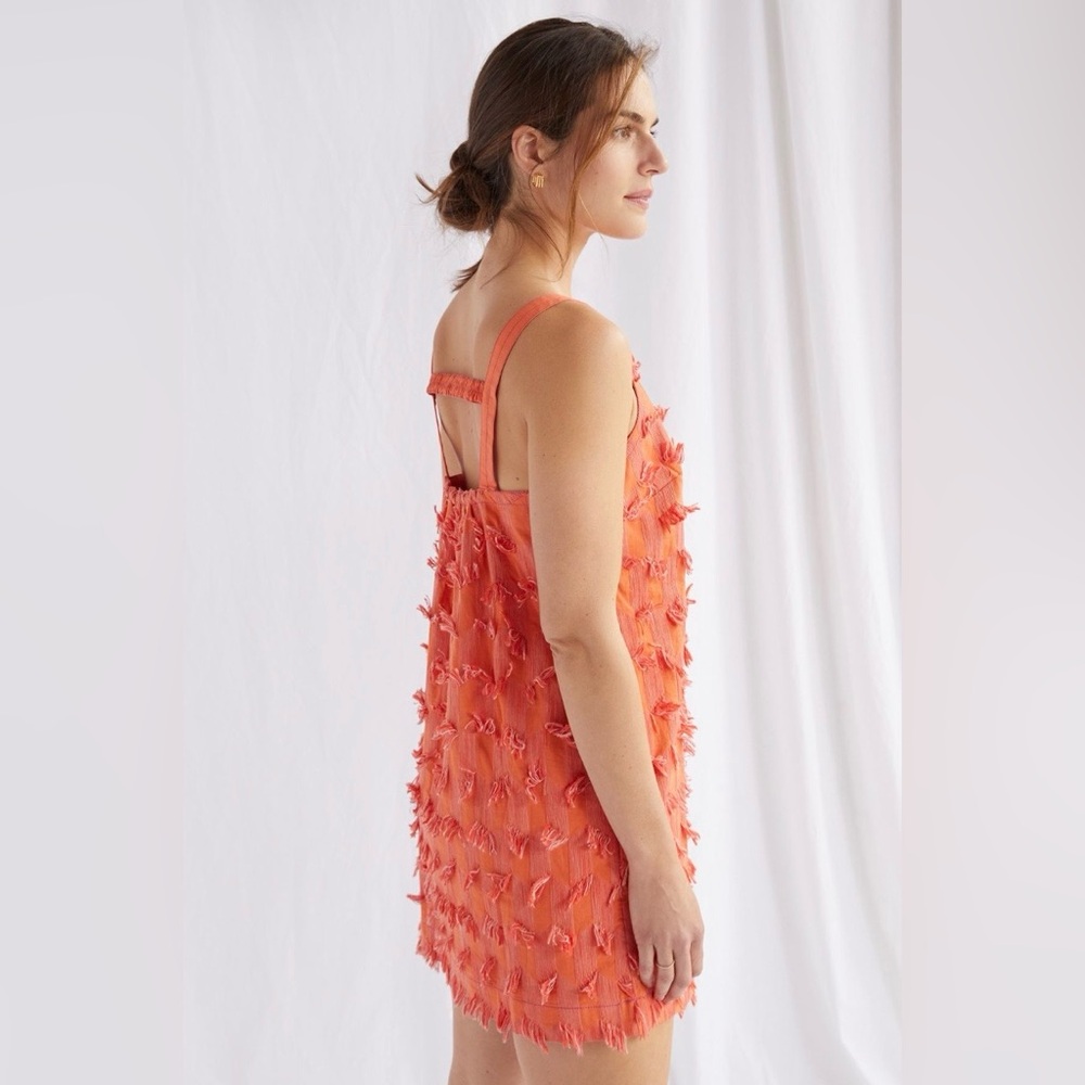 Anthropologie Mini Shift Dress with Tassel Detail Size M in Orange, lined $50